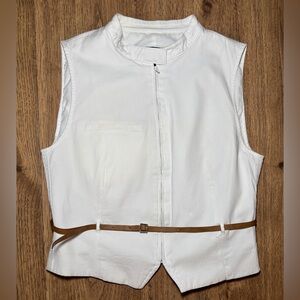 ZARA,White Sleeveless Vest with Tan Belt